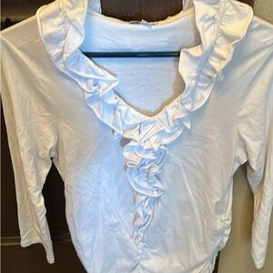 CAbi White Ruffled Blouse